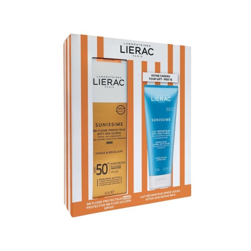 Lierac Sunissime Fluido BB Tom Dourado SPF50+ 40ml + Leite pós-Solar Reparador 75ml