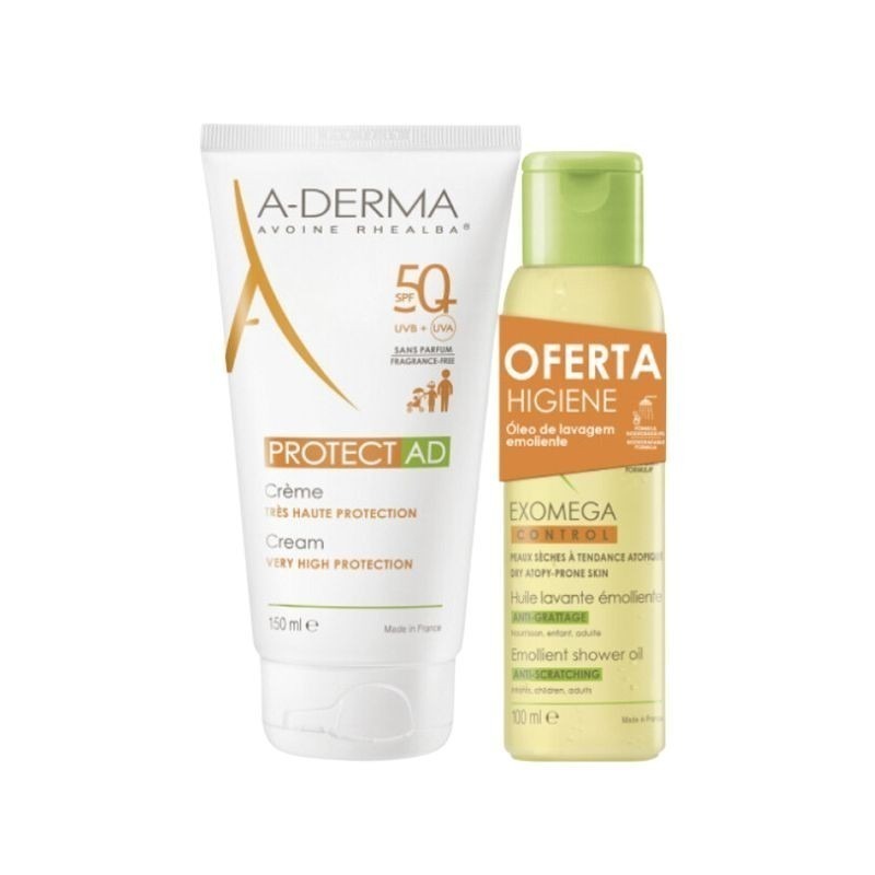 A-derma Protect AD SPF50+ Creme Solar 150ml Oferta Óleo Duche Emoliente 100ml