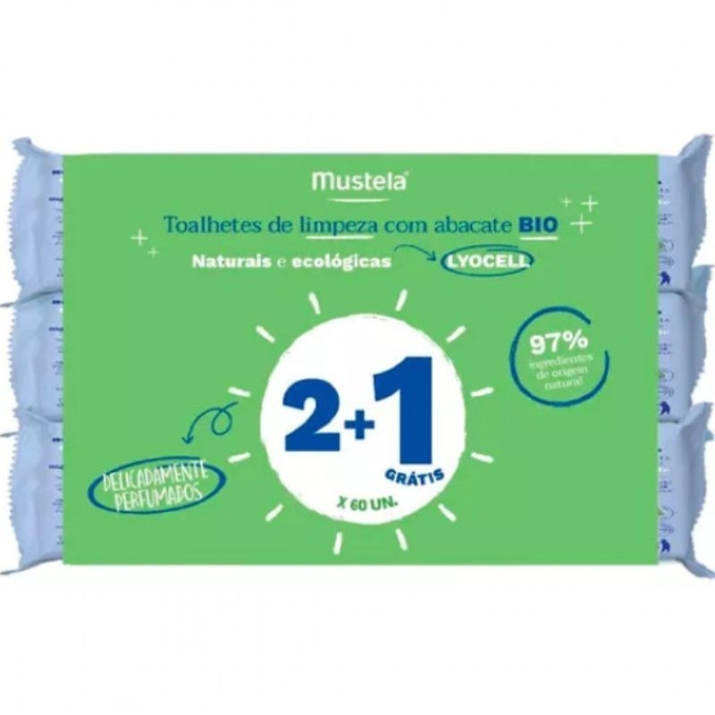 Mustela Bebé Toalhetes de Limpeza Lyocell Bio 60 Unidades 2+1 Oferta