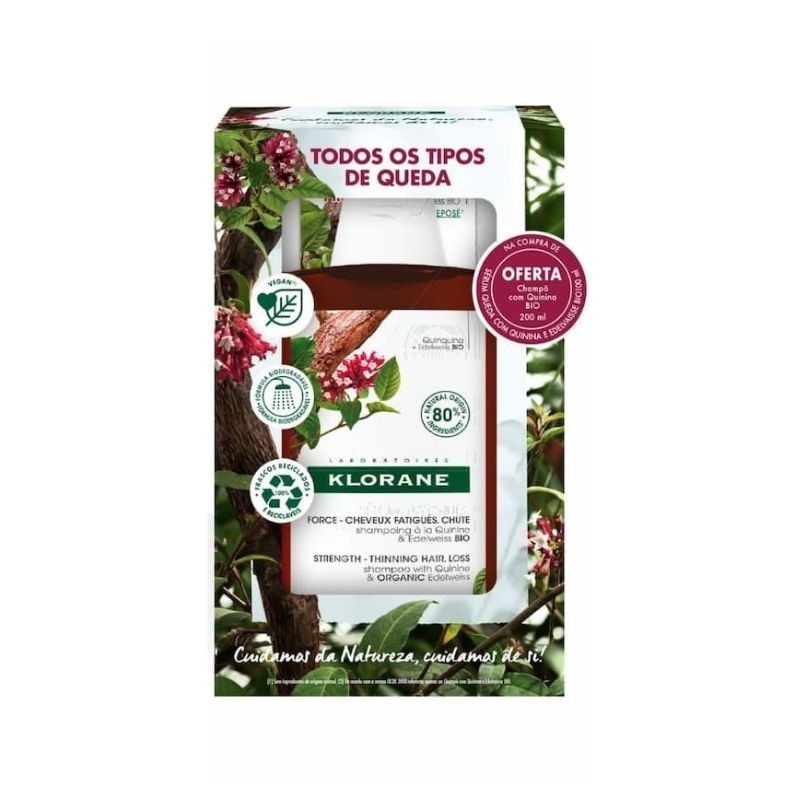 Klorane Sérum com Quinina & Edelvaisse Bio 100ml + Shampoo Fortificante Antiqueda 200ml