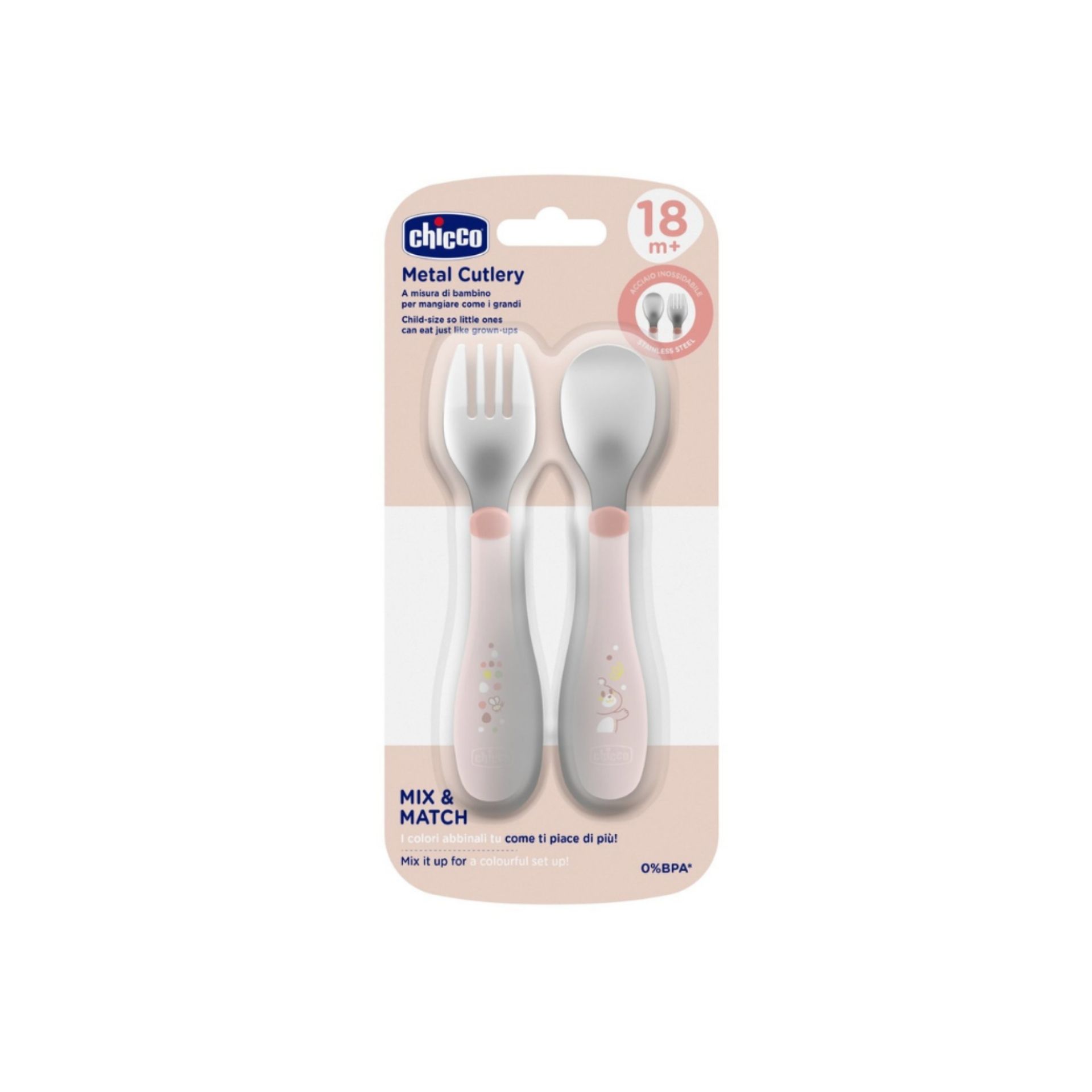 Chicco Talheres Inox Rosa +18M