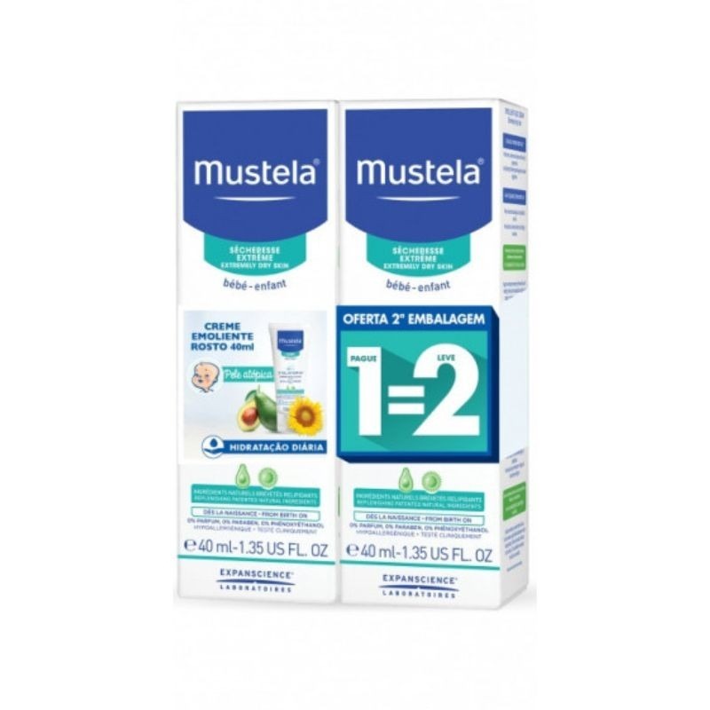 Mustela Bebé Stelatopia Creme Emoliente Rosto 2 X 40ml Oferta da 2ª Embalagem