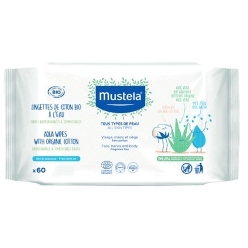 Mustela Bebé Toalhetes de Água com Algodão Bio 60 Unidades