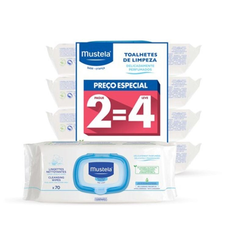 Mustela Bebé Muda da Fralda Toalhetes de Limpeza Sem Perfume 4 X 70 Toalhetes (Oferta 2 Unidades)