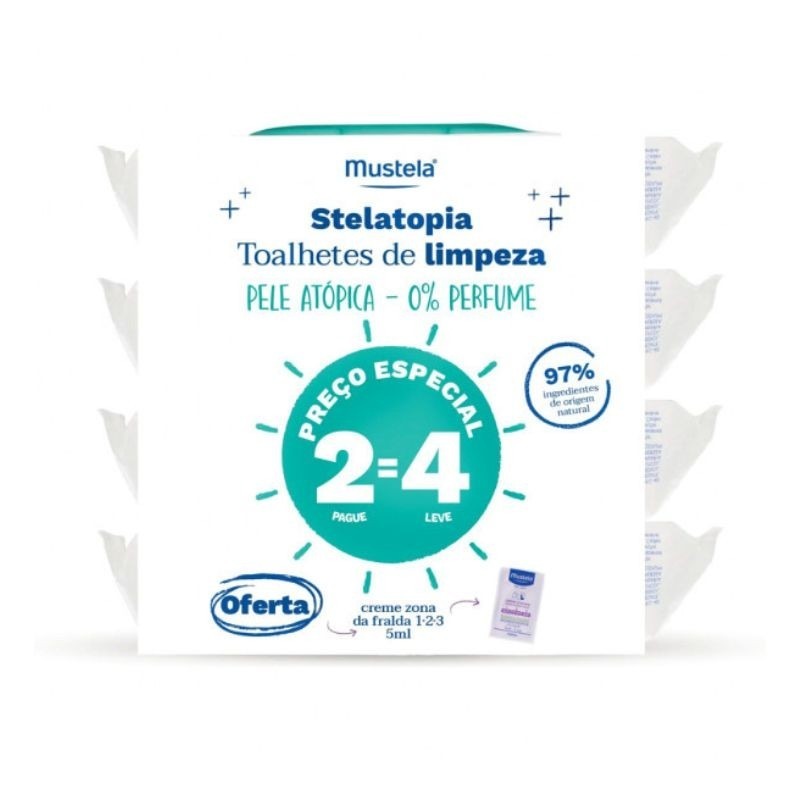 Mustela Stelatopia Toalhetes de Limpeza Relipidantes 4x50 Unidades 2=4 + Creme Zona Da Fralda 1-2-3 5ml