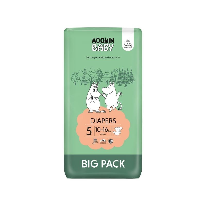 Moomin  Baby Fraldas Tamanho 5 10-16kg 60 fraldas