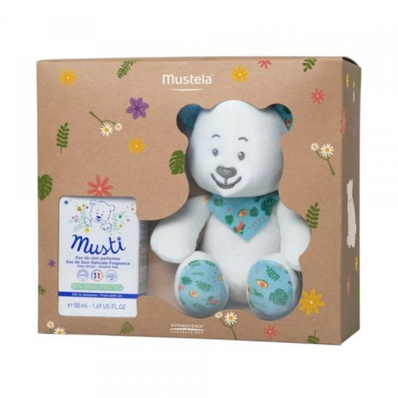 Mustela Coffret Eau de Soin Musti Fragância Delicada Sem Álcool 50ml Oferta de Urso de Peluche