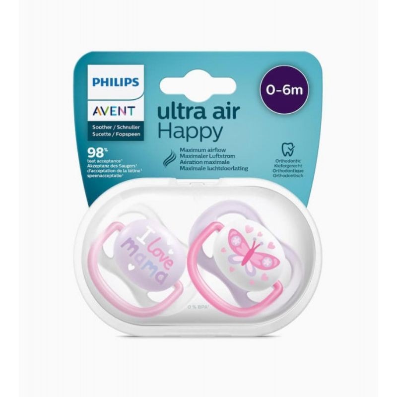 Philips Avent Pack 2 Chupetas Ultra Air Rosa e Branco 0-6M Philips Avent Pack 2 Chupetas Ultra Air Rosa e Branco 0-6M