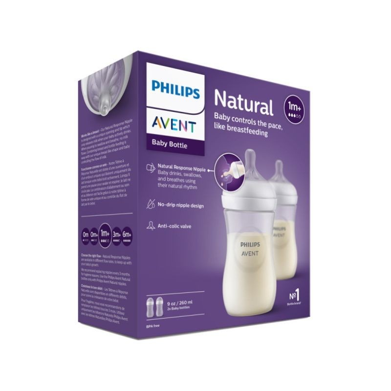 Philips Avent 2 Biberões Natural Response 260ml T3 1M+ Philips Avent 2 Biberões Natural Response 260ml T3 1M+