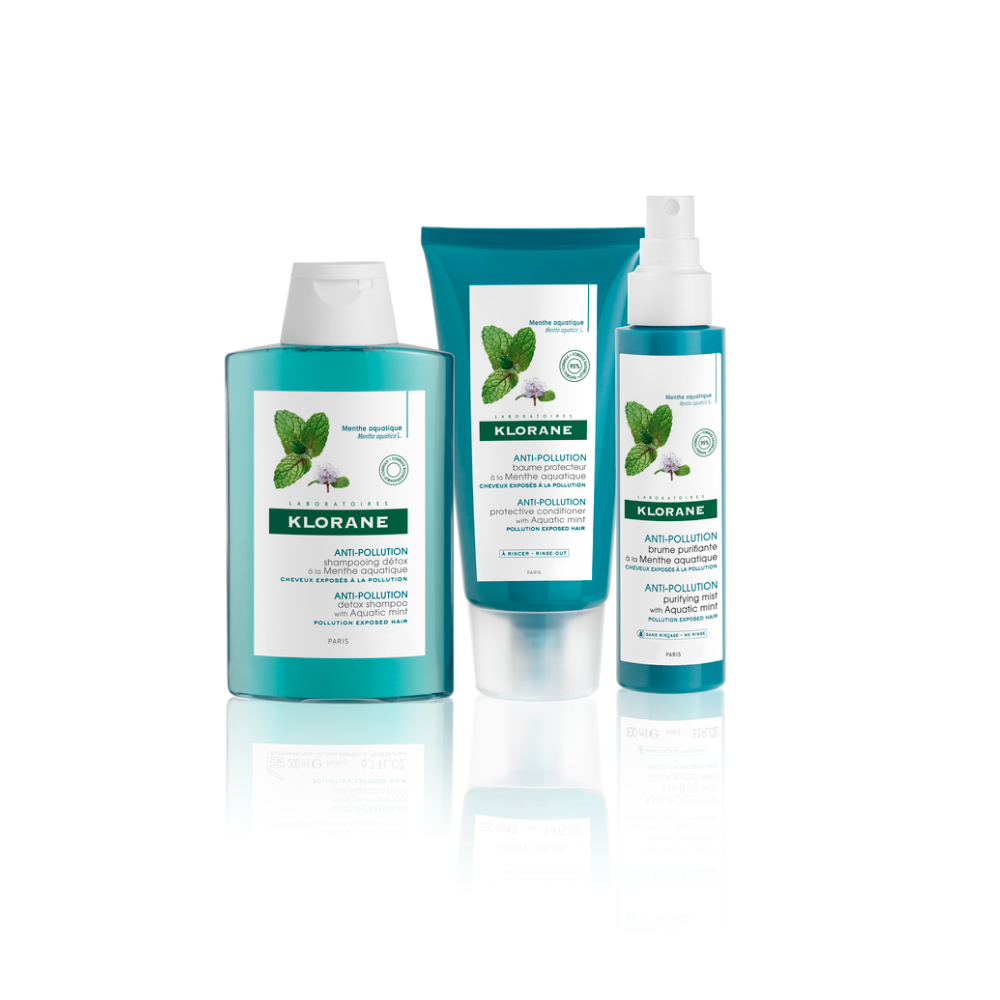 Klorane Menta Aquática Pack Shampoo 100ml + Bálsamo 50ml + Spray Protetor Anti-Poluição