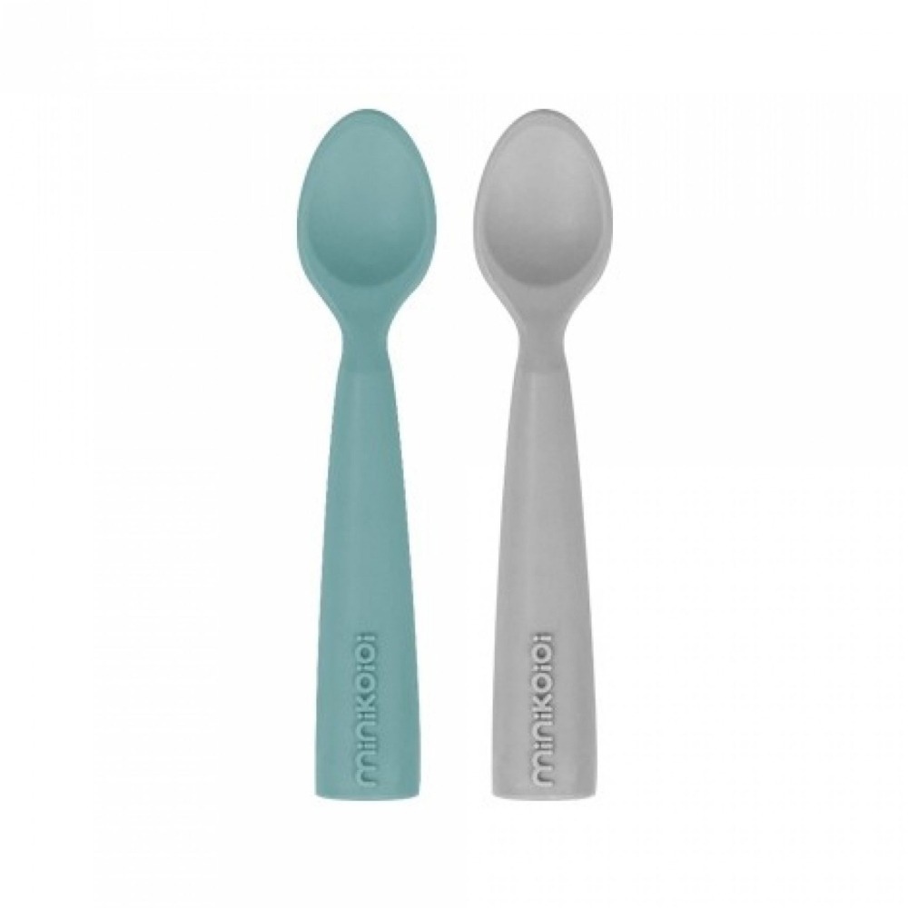 Minikoioi Colheres de Silicone Verde e Cinza